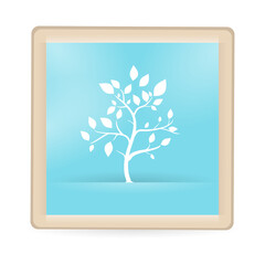 Abstract Blue Artboard with white Tree in wood frame. Decoretive Design Template. Jpeg Illustration