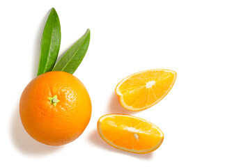 Ripe juicy sweet orange and slices isolated on a white background