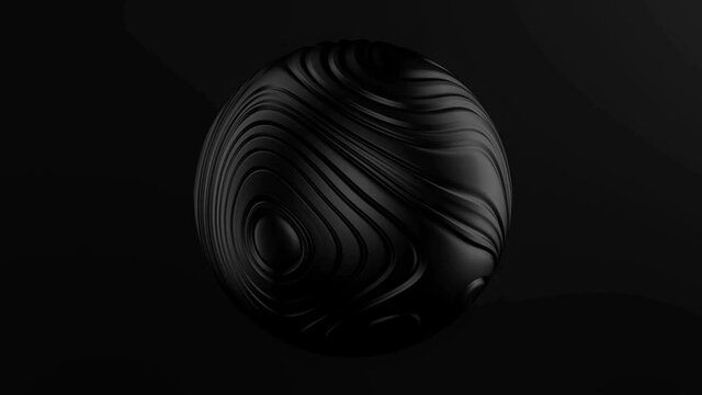 Sphere waves fluid seamless loop 4k. 3d render sphere of loops pulse flow animation. Black oil drop morphing smooth wave substance.