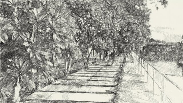 art drawing black and white of landscape background