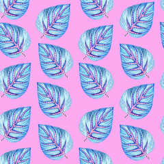 Spring blue leaves abstract watercolor