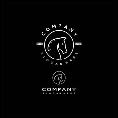 Horse vintage logo, circle horse line logo design vector illustration, horse logo design template vector stock illustration