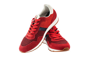 Red jogging sneakers for jogging isolated on white background. Sport shoes. Modern fashion.