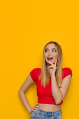 Young Woman Looking Up And Talking