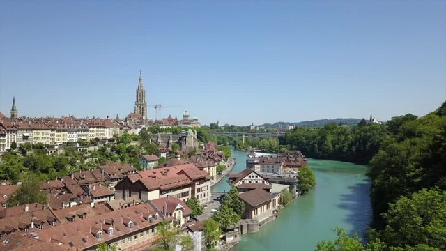 summer sunny day bern city riverside bay aerial panorama 4k switzerland
