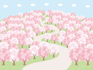 シンプルな桜の山の背景イラスト