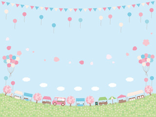 シンプルな春のマルシェの背景イラスト へこんでいるレイアウト