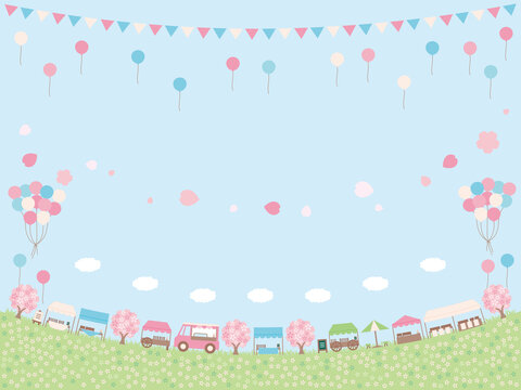 シンプルな春のマルシェの背景イラスト へこんでいるレイアウト