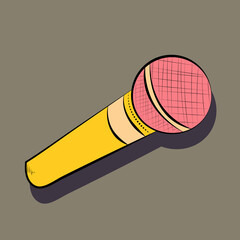 Microphone in yellow and pink tones hand drawing outline symbol icon on dark background. Vector