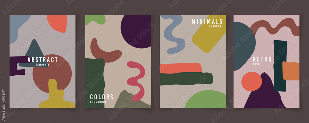 Poster abstract colors shape style of pattern 80s retro template set. drawing style of colorful header back
