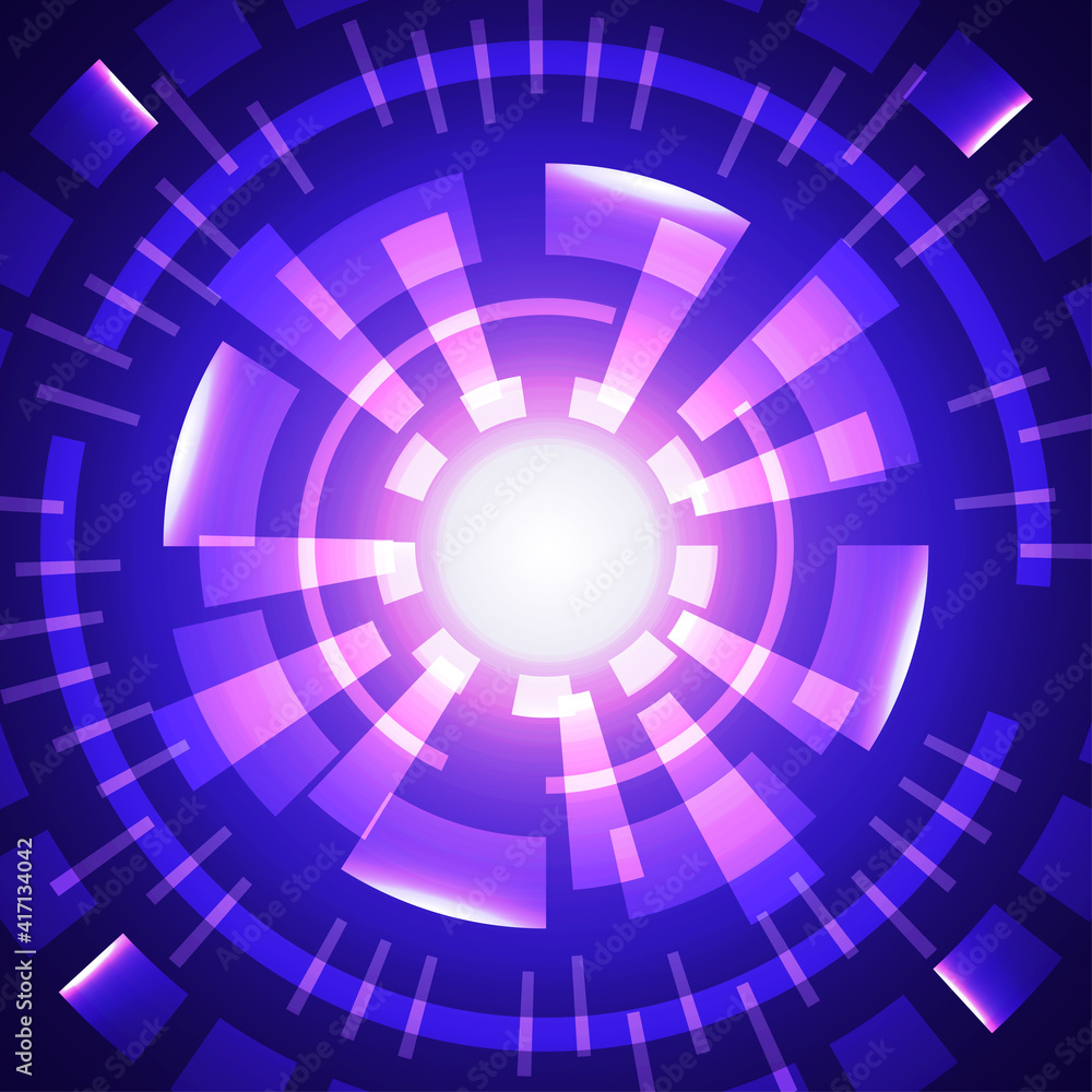 Poster abstract tech purple and blue design of interface pattern template. center style of copy space backg