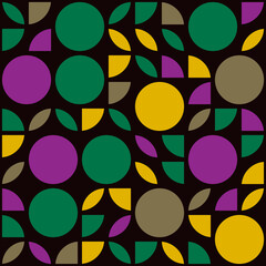 Green Yellow Purple Circles Pattern. Vector quarters and circles.