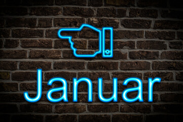 Fototapeta premium Leuchtreklame Januar