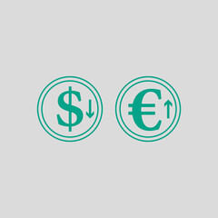 Falling Dollar And Growth Up Euro Coins Icon