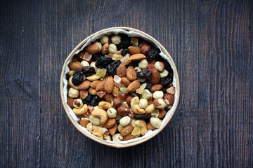 A mixture of nuts, dried fruits and candied fruits.