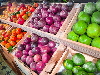 Fruits on the shelves in the market