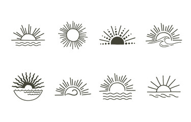 Collection of line design with sun,sea,wave.Editable vector illustration for website, sticker, tattoo,icon