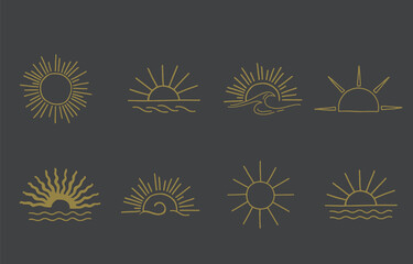Collection of line design with sun,sea,wave.Editable vector illustration for website, sticker, tattoo,icon