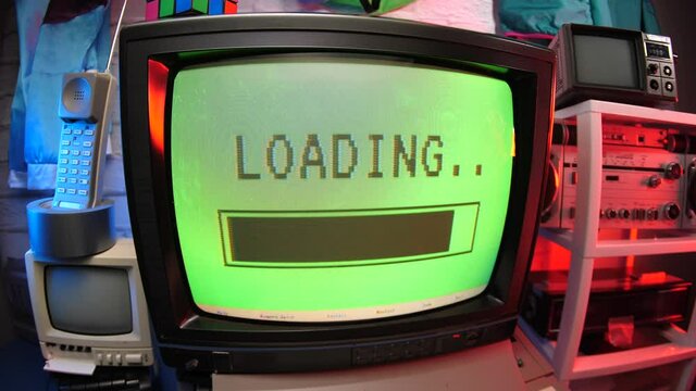 Retro vintage 80s 90s computer screen with a loading bar.