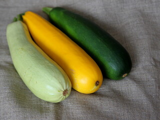 Courgette zucchini and squash vegetable harvest pumpkin variety. Zucchini yellow, green, white on...