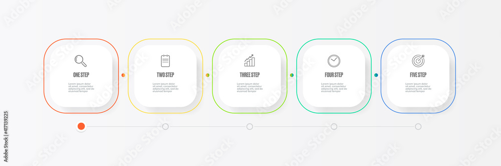Wall mural business infographic thin line process with square template design with icons and 5 options or steps