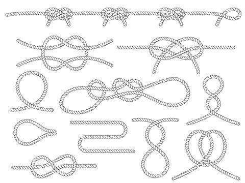 Set of nautical rope knots. Marine rope knot