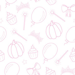 Seamless pattern for a little princess. white background. Hand drawing. Vector illustration.