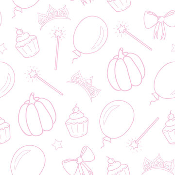 Seamless pattern for a little princess. white background. Hand drawing. Vector illustration.