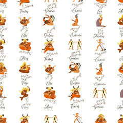 Fototapeta premium Pattern in the form of all the signs of the zodiac, complete in the author's manner on a light background with constellations - twigs.