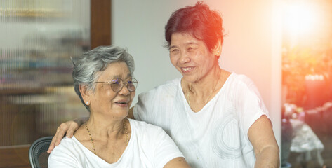 Happy senior society concept. Portrait of Asian female older ageing women smiling with happiness in...