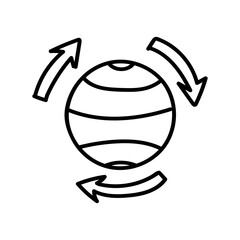 doodle Recycle arrow symbol. Earth with meridians, Globe zero waste. Hand drawn vector illustration isolated on white