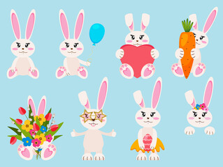 Cute bunny baby set. Rabbit collection vector illustration.