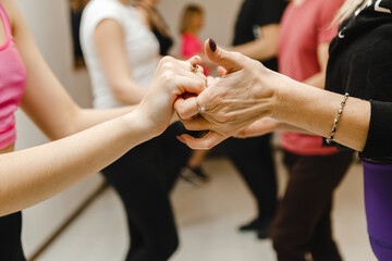 Kharkiv, Ukraine 21.02.21 Man and woman are dancing passionately salsa at class