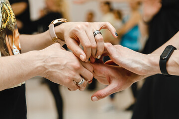 Kharkiv, Ukraine 21.02.21 Man and woman are dancing passionately salsa at class