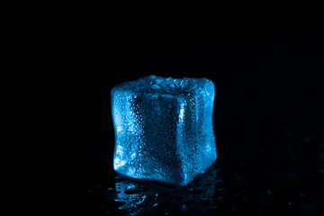 Obraz premium ice cubes in water droplets in blue light.macro