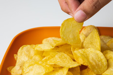 Crispy potato chips. Snacks Fast food or junk food snacks unhealthy concept.