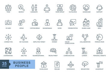 Business people, human resources, office management thin line icon vector linear style pictogram isolated on white.