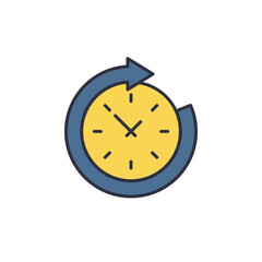 Real time icon, color, line, outline vector sign, linear style pictogram isolated on white. Symbol, logo illustration