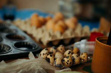 Easter Eggs, Bulgarian tradition, egg painting in bright colors. Eastern Europe culture, Velikden