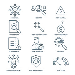 risk management  icon, line, outline vector sign, linear style pictogram isolated on white. Symbol, logo illustration