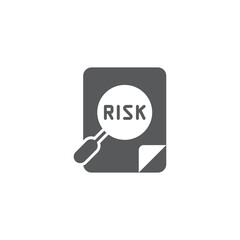 Risk Word Magnifying Glass icon, color, line, outline vector sign, linear style pictogram isolated on white. Symbol, logo illustration
