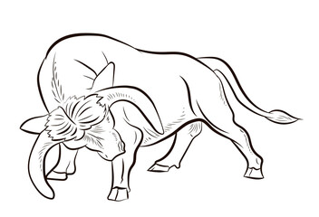 Image of a buffalo for coloring with paints and colored pencils.

Symbol of the year 2021. Large wild animal buffalo, black and white image.