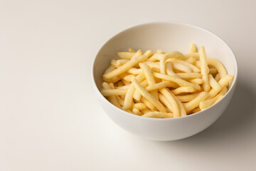 French fries Snack food crispy potato salty. Fast food or junk food snacks unhealthy concept.