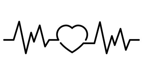 heart icon with sign heartbeat. Vector illustration. Heart in flat outline style.