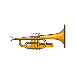 Trumpet is a musical instrument. Color vector illustration of flat line style.