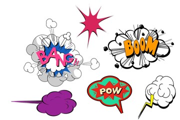 ollection of speech bubbles, words with backdrops, and lettering templates