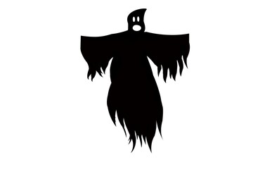 silhouette of a black ghost on white background.