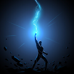 Plakat Geometric man silhouette with lightning
