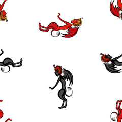 Seamless pattern of cartoon red and black devils