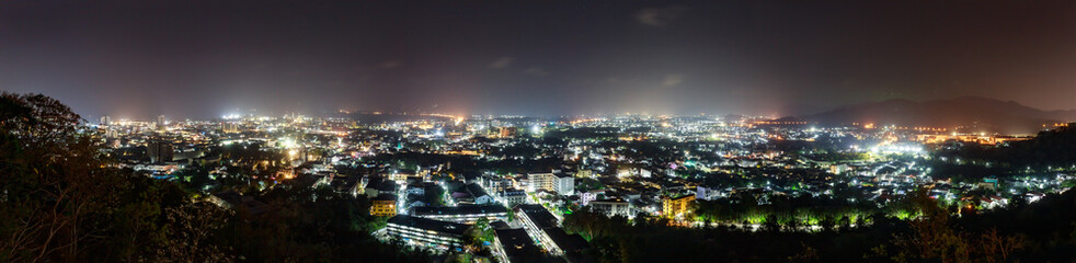 Fototapeta na wymiar Panorama view of city in the night time.